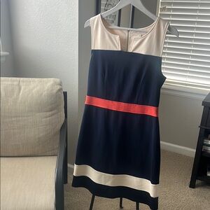 Elegant Colorblock Dress with Accent: Navy with dark orange accent